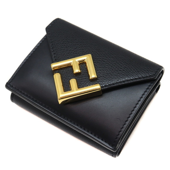 Fendi Wallet Black Diamond Tri Leather FF - Picture 1 of 6